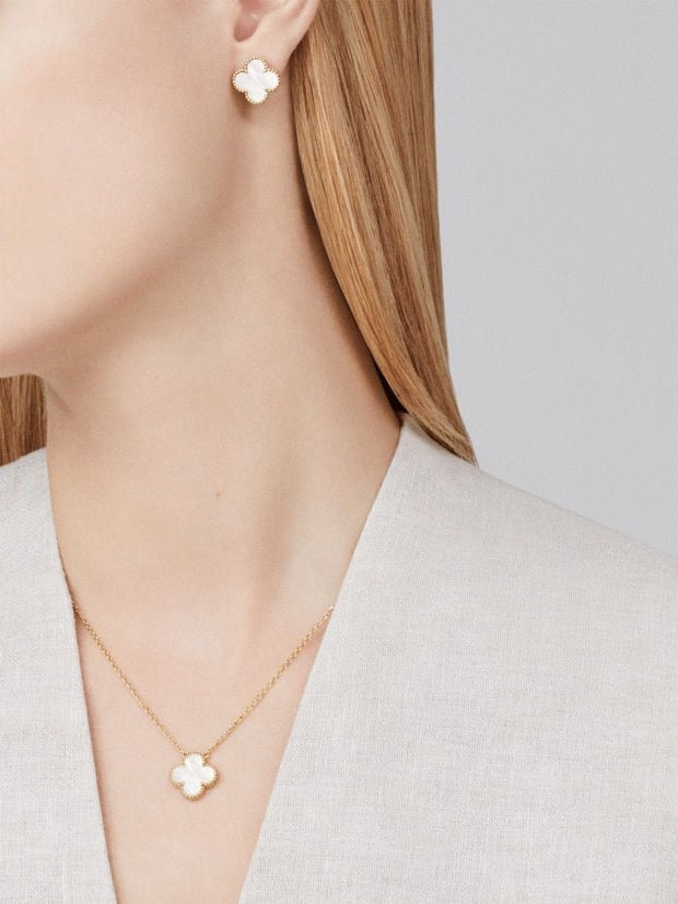 Sterling Silver 925 Clover Earrings and Necklace