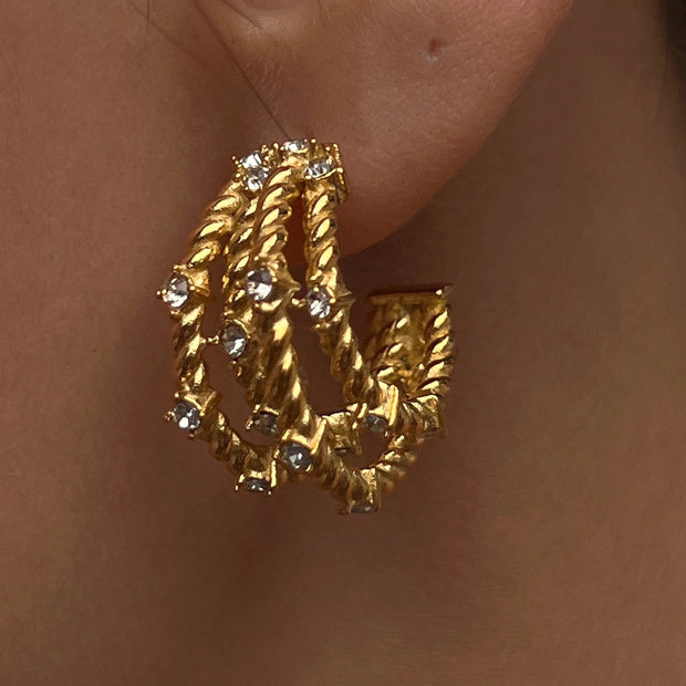 Twist-Rope Zirconia-Embellished Hoop Earrings