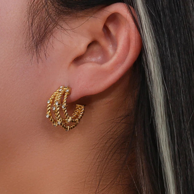 Twist-Rope Zirconia-Embellished Hoop Earrings
