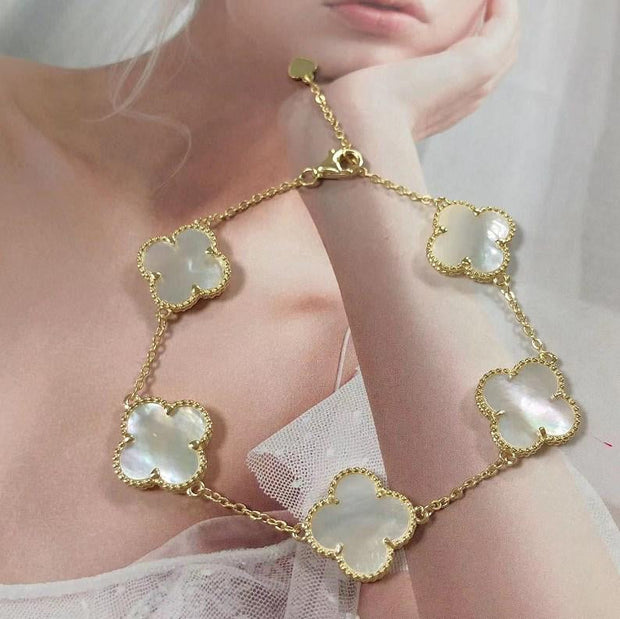 Pure Sterling Silver 925 Mother of Pearl Clover Bracelet