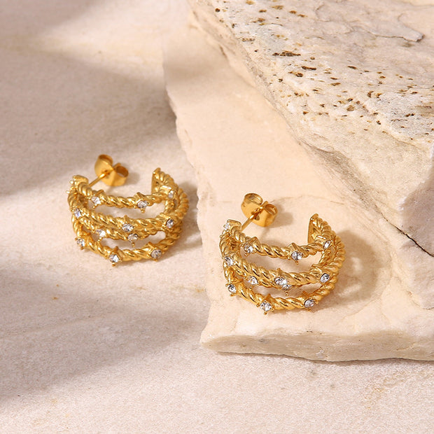 Twist-Rope Zirconia-Embellished Hoop Earrings