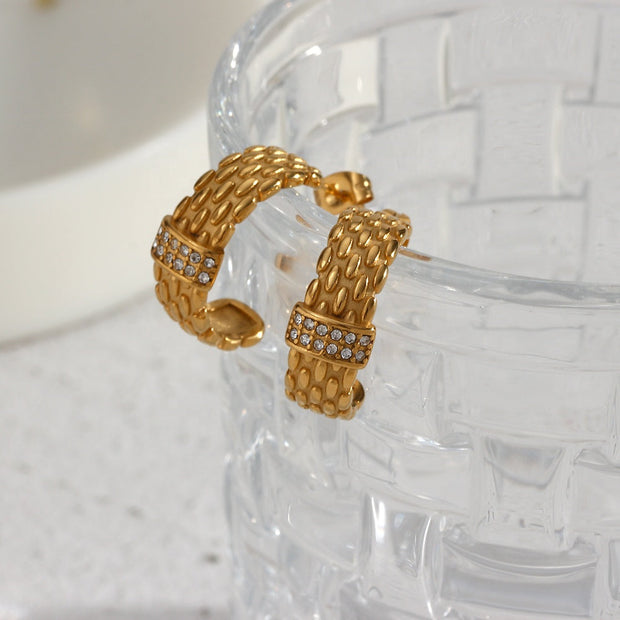 Ear Piercing New Fashion C Shape Earrings 18k Gold Plated Zircon Stud Earrings For Women