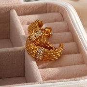 Ear Piercing New Fashion C Shape Earrings 18k Gold Plated Zircon Stud Earrings For Women