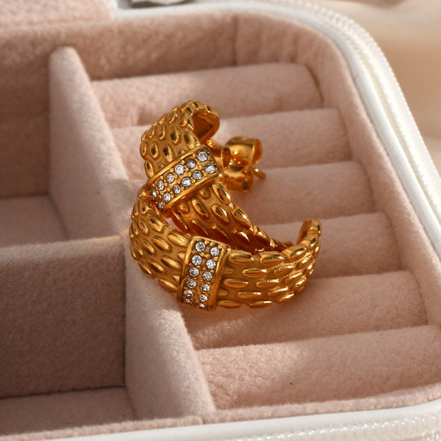 Ear Piercing New Fashion C Shape Earrings 18k Gold Plated Zircon Stud Earrings For Women