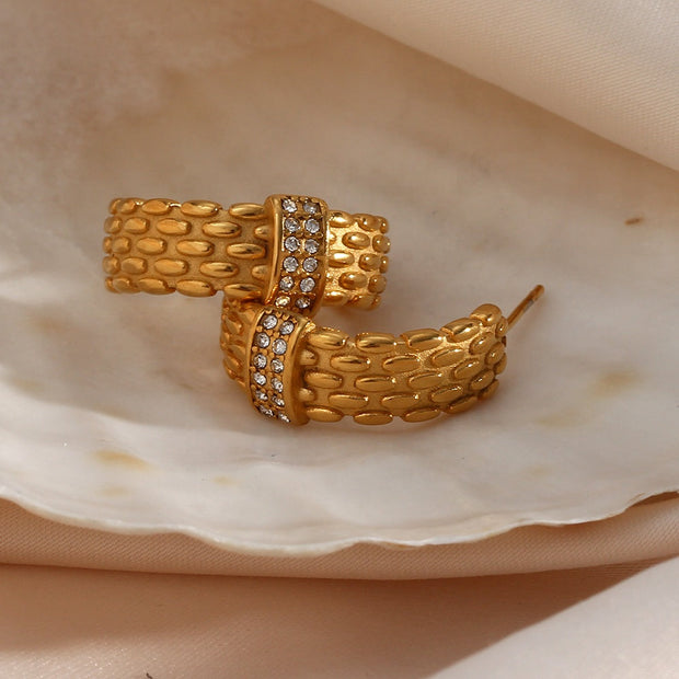 Ear Piercing New Fashion C Shape Earrings 18k Gold Plated Zircon Stud Earrings For Women
