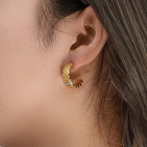 Ear Piercing New Fashion C Shape Earrings 18k Gold Plated Zircon Stud Earrings For Women